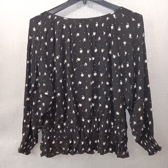 Falls Creek Peasant Blouse Womens 3X Black Pink Floral Rayon Ruffle Lightweight - Picture 6 of 6